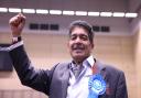 Conservative Doc Anand celebrates becoming the first Tory to be elected in Newcastle Upon Tyne in 32 years..