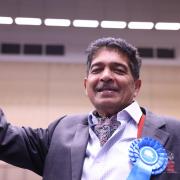 Conservative Doc Anand celebrates becoming the first Tory to be elected in Newcastle Upon Tyne in 32 years..