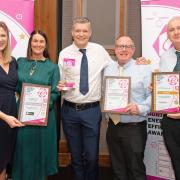 Left to right: Rebekah Kent, Nicola Dixon, Chris Harris, Andy Moses, and Paul Blackwell with North Star's award after being named the region's Housing Association of the Year for energy efficiency