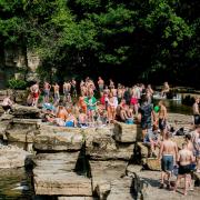 Crowds gather to enjoy the sun at Richmond falls Picture: SARAH CALDECOTT