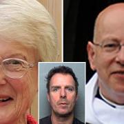 Stephen Farrow, inset, who killed retired teacher Betty Yates (left) and vicar John Suddards (right) in 2012 died of oesophageal cancer at HMP Frankland in Durham, an inquest heard.