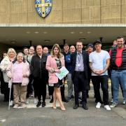 Kim McGuinness and meeting attendees outside County Hall in Durham.