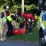Police and other rescue services at the scene of the search for two missing teenagers,  at the River Tyne in Northumberland