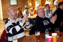 Geoff Scott, left and John Harvey cheer on England at Darlington Rugby Club: Picture Paul Norris