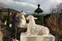 Fiona Bowley working on the Temple Sheep for Rievaulx Terrace