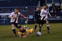 Action from the Spennymoor v Darlington Boxing Day derby which was marred by disorder in the crowd.