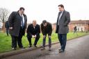 Prime Minister Rishi Sunak with cllr Jonathan Dulston (far left), Tees Valley Mayor Ben Houchen (far right) and Darlington MP Peter Gibson (second from left) in Firthmoor looking at a pothole during a visit to Darlington