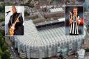 Mark Knopfler, inset left, will presnt his new version of the theme from Local Hero at St James' Park next month. Dan Burn, inset right, says the song means a lot to fans
