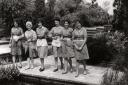 The women workers at P&B enjoying the Italianate gardens. Margaret Brown is third from the left and her sister, Marion, is fourth