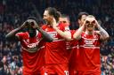 Middlesbrough's players celebrate after their opening goal against Sheffield Wednesday