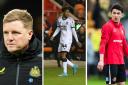 Newcastle head coach Eddie Howe, Middlesbrough youngster Pharrell Willis and Sunderland's Luke O'Nien