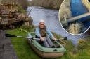 Eddie Peat has resorted to rowing over the Tees due to long-running repair works on the Whorlton Suspension Bridge (inset)