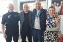 Declan Parr, 18, Daniel Baxter, 23, Rob Mazur, 36 and Samantha Stonehouse, 43, brave the shave in support of Kieran Maxwell
