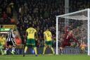 Newcastle United's Jamaal Lascelles (third from left) scores his side's second goal of the game during the Sky Bet Championship match at Carrow Road, Norwich. PRESS ASSOCIATION Photo. Picture date: Tuesday February 14, 2017. See PA story SOCCER No