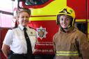 LADDER: Assistant chief fire officer Sarah Nattrass and apprentice firefighter Amy Davison
