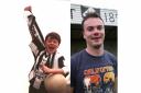 Sam Gordon when he was mascot for Tow Law at Wembley in 1998, and ten years later.