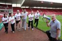 Left – right: Claire Watson (SABIC), Cllr Brenda Thompson, Head of Community Protection Ed Chicken, Olympic long jumper Chris Tomlinson, Race Director Jimmy Wattis, Paul Booth (SABIC), BBC Tees presenter Alastair Brownlee