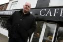 CRIME CRACKER: Bernard O’Mahoney outside and inside the cafe he has opened in Ferryhill, County Durham