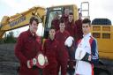 IN TRAINING: Team GB boxer Josh Kelly with, from left, Lee Heron, Reece Shotton, Liam Cooper, Aaron Kirkbride, Jordan Warbrick, Ethan Iveson and Kieran Reddel