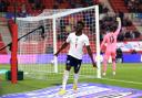 Bukayo Saka celebrates after scoring the only goal of the game in England's win over Austria