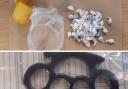 Seized Kinder egg with suspected drug wraps inside and a knuckle duster