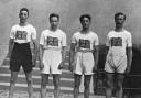 The team which won gold at the 1912 Olympic with Willie Applegarth, in his trademark button-up shorts, on the left. Mustachioed Vic is on the right