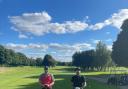 British Touring Car drive Tom Oliphant tees off with competition winner Sam Parker at Blackwell Grange Golf Club - the BTCC is at Croft this weekend