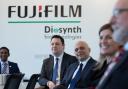 Health Secretary Sajid Javid (centre) at the Fujifilm Diosynth Biotechnologies site in Billingham on Tuesday alongside Tees Valley mayor Ben Houchen. Picture: HM Government