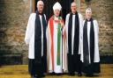 LICENSING AGREEMENT: Archdeacon Nick Barker and the Bishop of Jarrow Mark Bryant welcome newly licensed Richard and Margaret Deimel