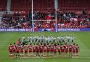Cook Islands players perform a Pe'e ahead of today's Rugby League World Cup group D match at Middlesbrough's Riverside Stadium. Picture: WILL MATTHEWS/PA WIRE