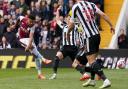 Ollie Watkins fires in a shot during Aston Villa's 3-0 win over Newcastle United