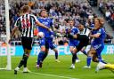 Callum Wilson hits the post during Newcastle United's goalless draw with Leicester City