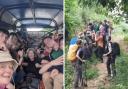 Images of Ruth being carried down the mountain in Laos.