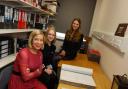 Lucy Worsley with students Bea and Imogen.