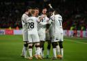 Middlesbrough's players celebrate Emmanuel Latte Lath's goal at Hull