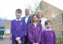 David Mordue, Headteacher, Sarah Howes, Deputy Headteacher, with pupils from the school Credit: BISHOP IAN RAMSEY SCHOOL