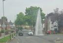 Dramatic pictures show the moment a burst water pipe which sent water flying meters into the air above Coleridge Gardens in Darlington.