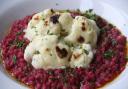Pearl barley and beetroot risotto with cauliflower