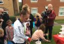 Olympic bronze medallist Amy Tinkler with her homecoming cake baked by Zoe MacDonald