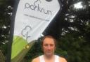 Rob Gillham flying the Quaker flag at the world's most southerly parkrun