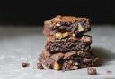 A stack of rich, chocolate brownies
