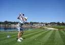Callum Tarren tees off during a practice round at Pebble Beach this week.