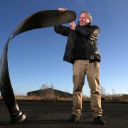 Geoff Hill with part of the propeller from Pilot Officer William McMullen’s Lancaster which crashed on the edge of Darlington 75 years ago this eveningPicture: CHRIS BOOTH