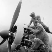 Overhauling the engine of a Lockheed Hudson plane at RAF Thornaby in September 1941