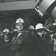 Bill Hunter, works manager, and Alan Dixon light the blast furnace at British Steel Redcar in October 1979