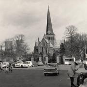 St Cuthbert’s from the Market Place in 1964 with the three cooling towers of the Haughton Road power station behind. It also looks like this photo was taken on a market day. Remember when the view looked like this? Remember when you could drive acro