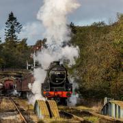 Steam train travelling from Goathland on the North Yorkshire Moors Railway line