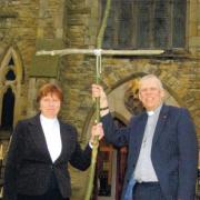RUGGED CROSS: Methodist ministers Ruth Gee and Leo Osborn at Wolsingham