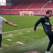 Jonny Howson and Jason Robinson's compete keepie-uppie challenge at Riverside Stadium