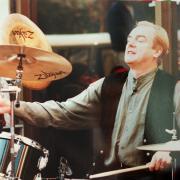 Alan White at the drumkit on his mother's favourite picture of him